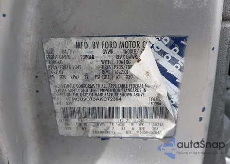 2010 Ford Escape Xlt from USA, damaged, VIN 1FMCU9D73AKC72394